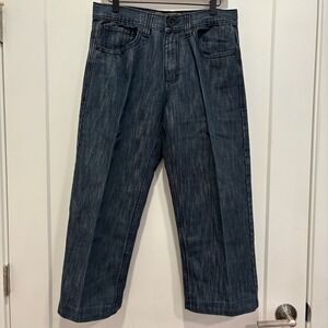 Halifax Mens Dark Wash Embroidered Cross Pocket Relaxed Straight Jeans 32x32